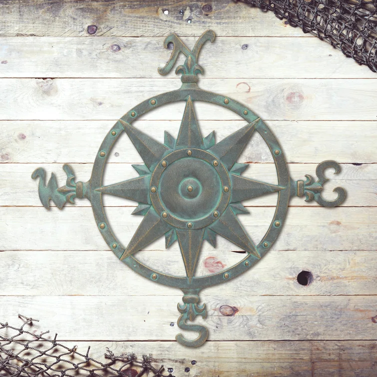 Bronze Verdigris Nautical Compass Rose Wall Decor