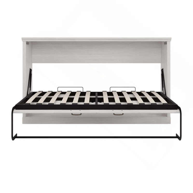 Impact Outdoor Twin Size Horizontal Murphy Bed, Hideaway Wall Bed, Folding Into Cabinet, Space Saving Furniture For Multipurpose Guest Room, Home Office, Rustic White