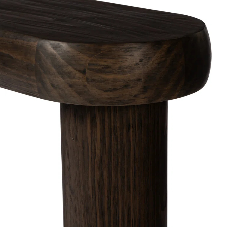 Sienna Brown Pine Oval Console Table with Rounded Edges