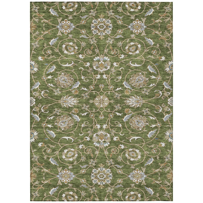 Machine Washable Indoor/Outdoor Cicel ACN1149 Olive Rug