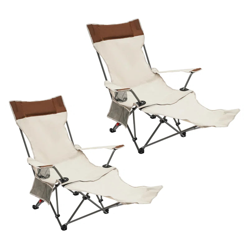 Arlmont & Co. Adjustable Folding Adirondack Chair Camping Chair With Cup Holder (Set of 2)