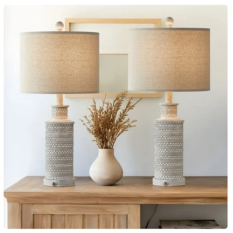 Union Rustic 24.5"country retro farmhouse resin table lamp set,classic design suitable for living room,bedroom bedside (Set of 2)