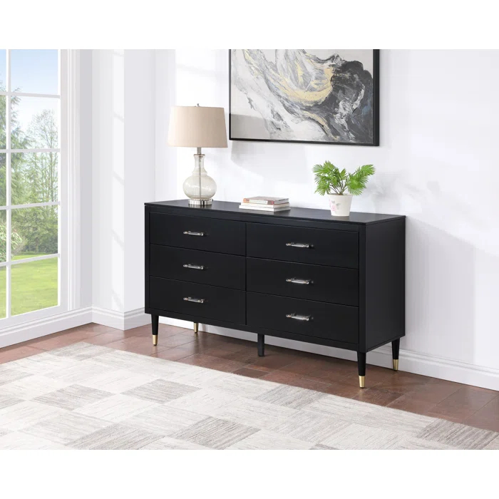 Manhattan Comfort Solid Wood 60'' W 6 - Drawer Dresser