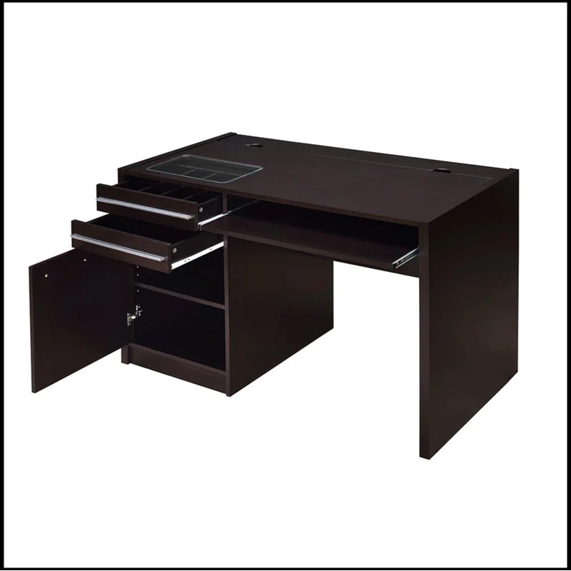 Hokku Designs Connect-it Office Desk with Charging Station in Cappuccino Lift-top storage contains power outlet