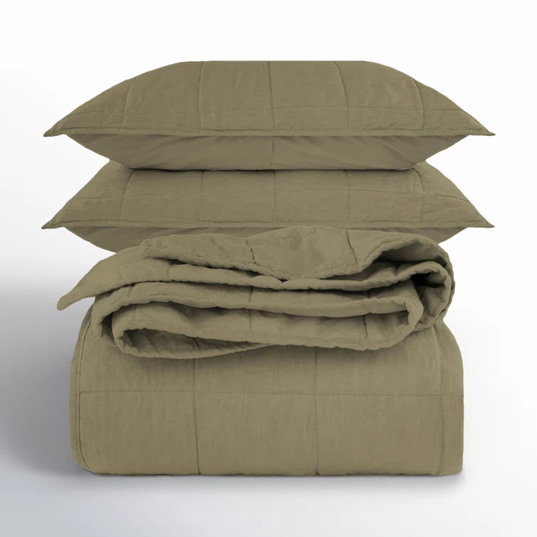 French Linen Box Stitch Quilt & Sham Set
