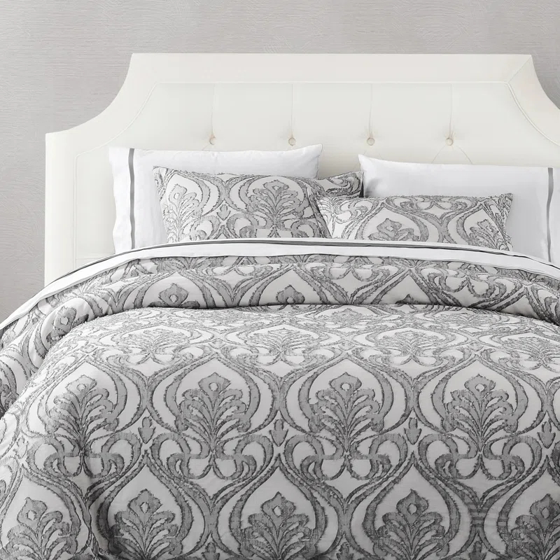 Nicole Gray Damask Pattern Cotton Classic Chic Casual Duvet Cover Set