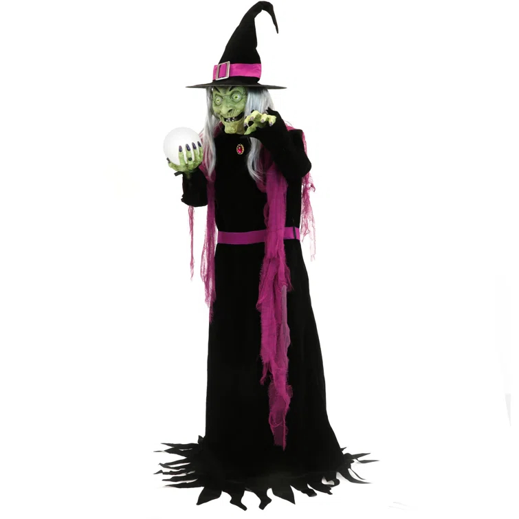 Haunted Hill Farm Haunted Hill Farm 6-Ft. Tall Fortune Teller Witch, Plug-In Motion-Activated Talking Halloween Prop