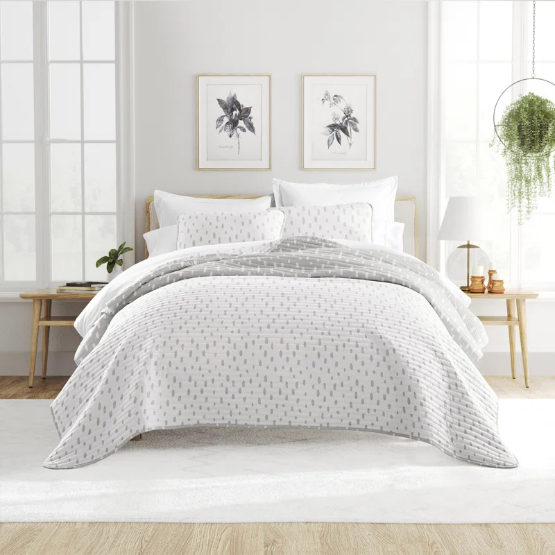 Becky Cameron Gray Polka Dots Pattern Reversible Quilt Set