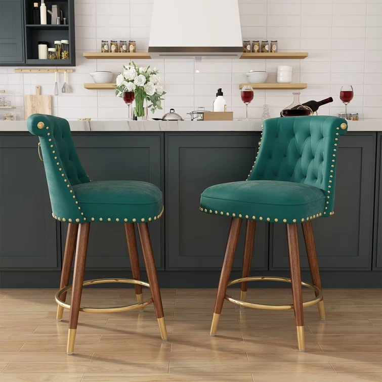 Everly Quinn Claymont Swivel 24 inch Counter Height Stools  (Set of 2) Upholstered Bar Stools with Back