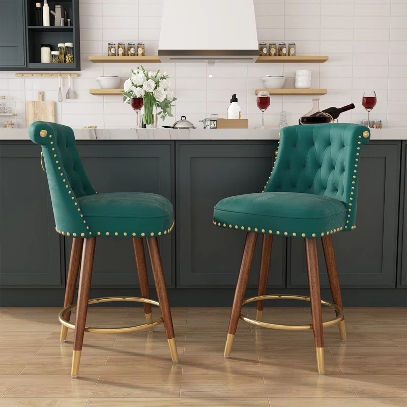 Everly Quinn Claymont Swivel 24 inch Counter Height Stools  (Set of 2) Upholstered Bar Stools with Back