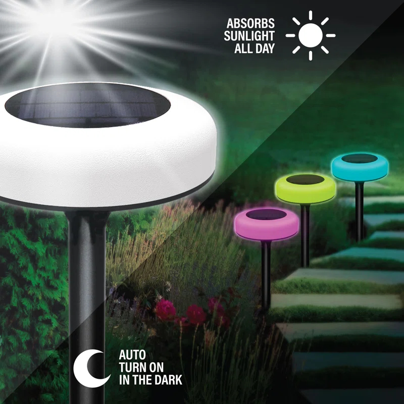 Bell + Howell Bell+Howell Color Changing Outdoor Solar Powered Garden Disk Lights, Wireless Auto On/off Lights (Set of 8)