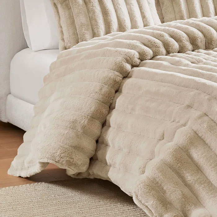 Madison Park Jasmine 3 Piece Ultrasoft Faux Fur Ribbed Comforter Set & Reviews | Wayfair