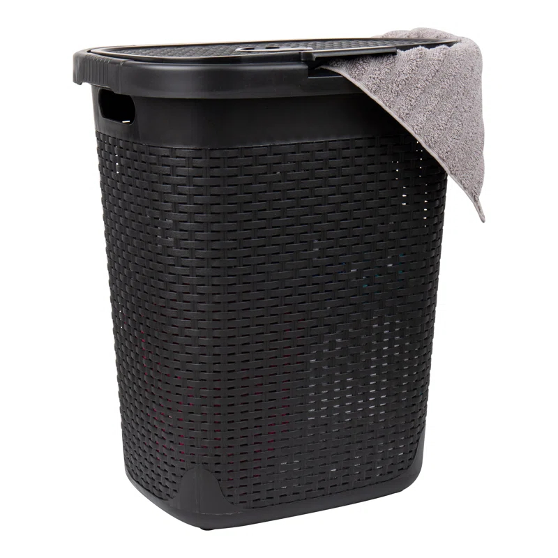 Mind Reader 40L Slim Laundry Hamper, Clothes Basket, Lid, Wicker Design, Plastic & Reviews | Wayfair