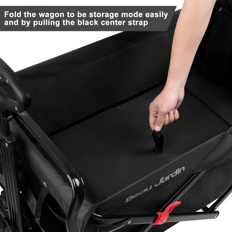 BEAU JARDIN Folding Beach Wagon Cart with Big Wheels, 330 Pound Fordable Capacity Utility Camping Outdoor
