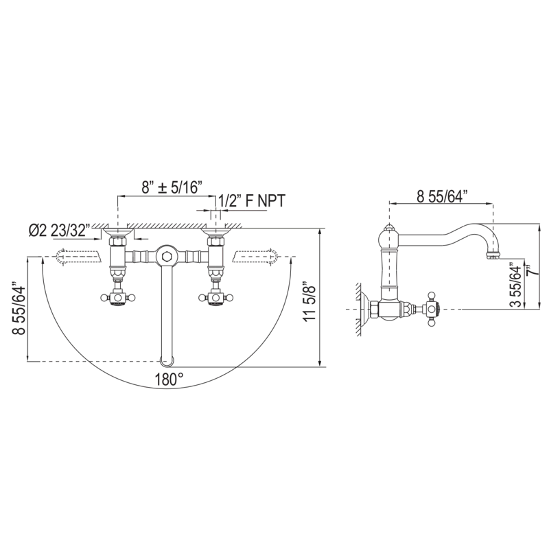 Acqui Wall Mount Bridge Kitchen Faucet With Column Spout