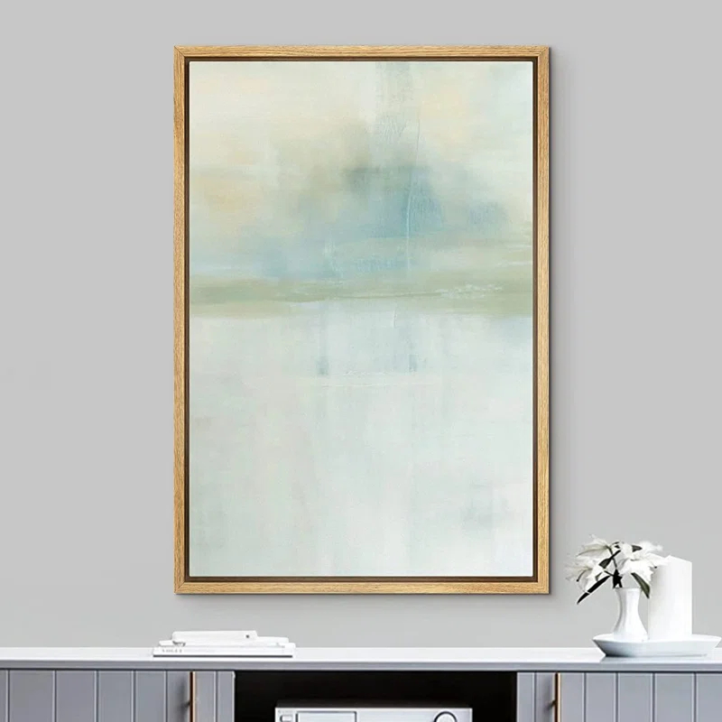 Minimal Landscape " Mid-Century Pastel Teal Gray Watercolor Collage " Painting Print