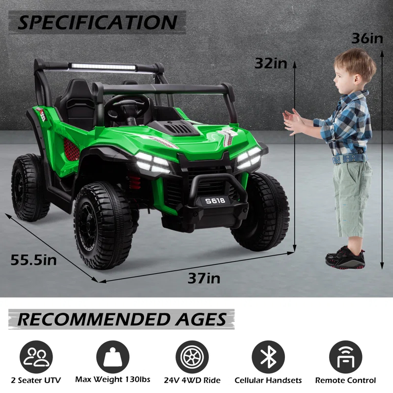 24V Kids Ride On Toy Car Utv For Kids, 2 Seater