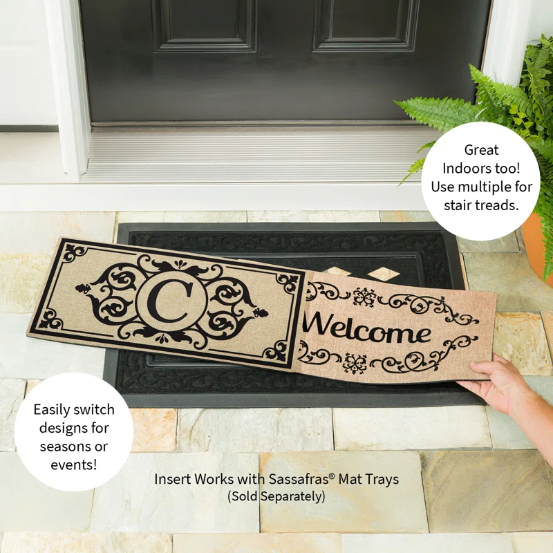 Evergreen Enterprises, Inc Monogram Cambridge Monogram Burlap Sassafras Switch 22 in. x 10 in. Non-Slip Indoor Door Mat