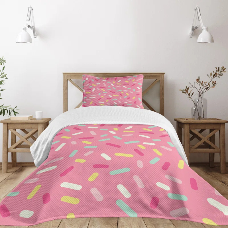 Ambesonne Ambesonne Pink and White Bedspread Set Donut Sprinkles Multicolor