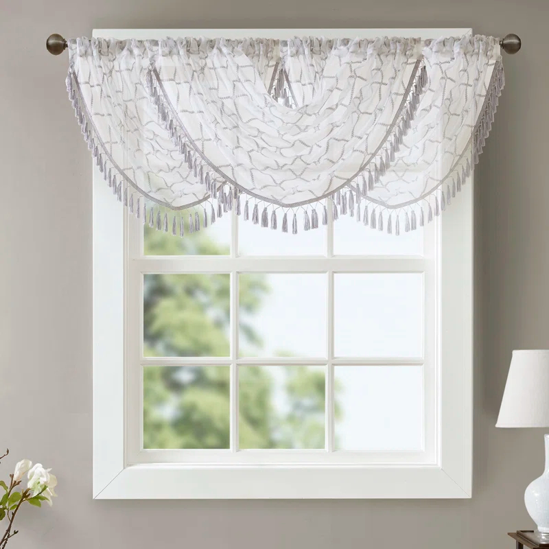 Madison Park Irina Diamond Sheer Embroidered Waterfall Valance