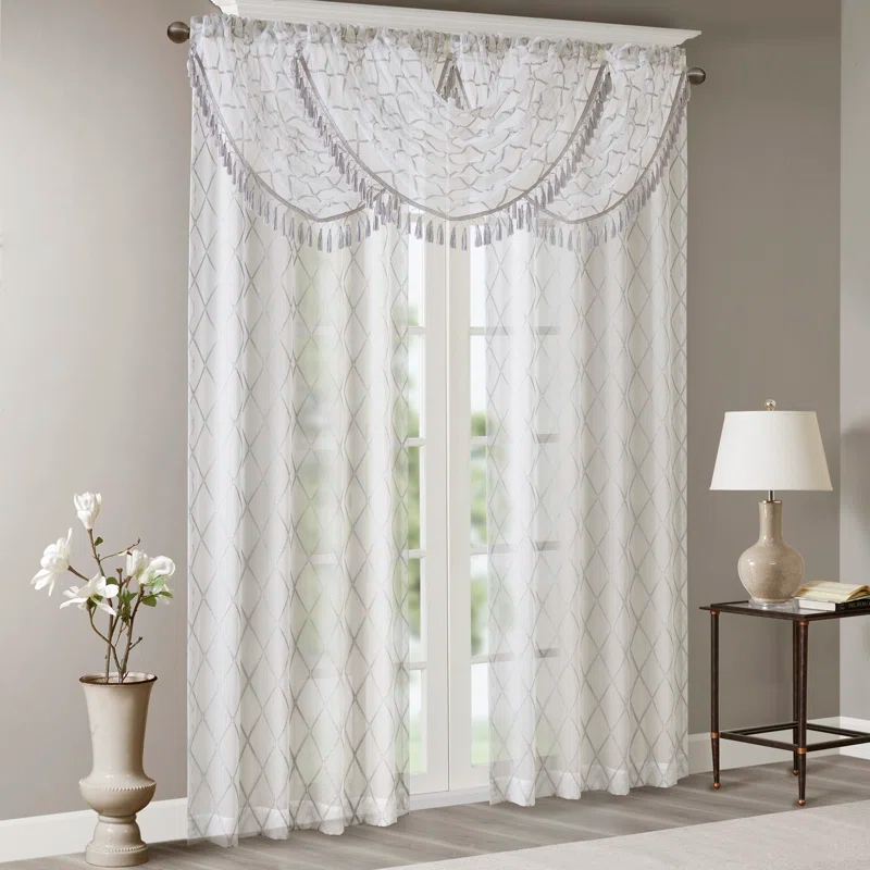 Madison Park Irina Diamond Sheer Embroidered Waterfall Valance