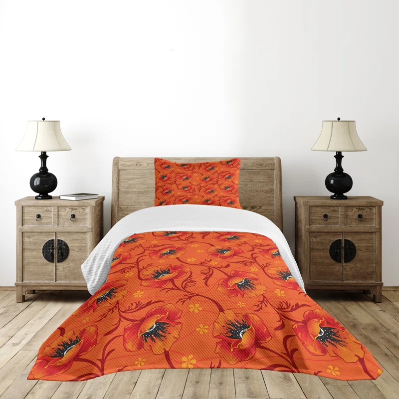 Ambesonne Ambesonne Orange Bedspread Poppy Flower Romance