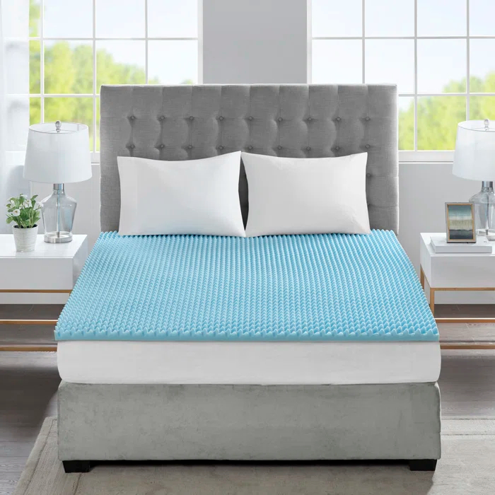 Madison Park 1.5" Gel Memory Foam All Season Reversible Cooling Mattress Topper