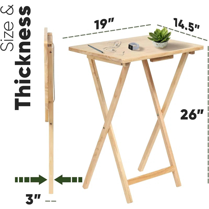 PJ Wood 19.09'' Solid Wood Rectangular Portable Folding Table (Set of 2)