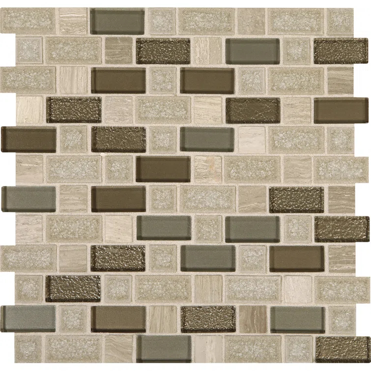 Itona Tile Itona Tile 12" x 12" Stone, Glass and Ceramic Brick-Joint Mosaic Tile (Set of10) (9.90 SQFT Per Carton)