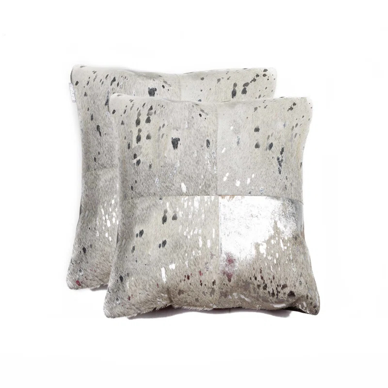 HomeRoots (Set of Two) Silver and Gray Cowhide Throw Pillow (Set of 2)