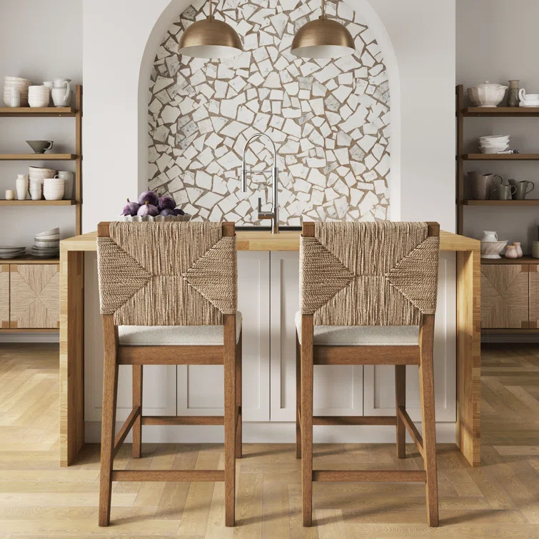 Nathan James Beacon Upholstered Counter Stool with Solid Wood Frame