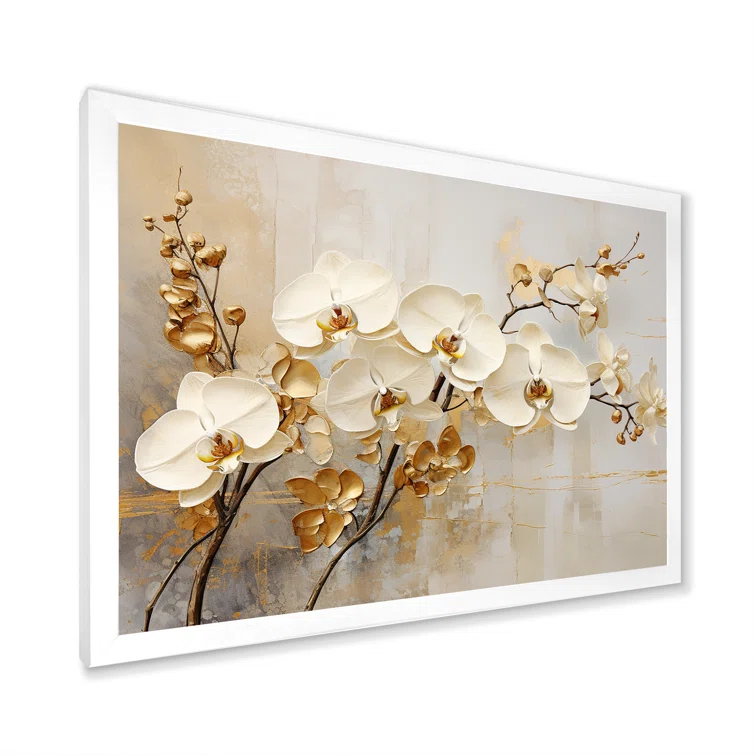Design Art " Minimalism Beige And Gold Orchids "