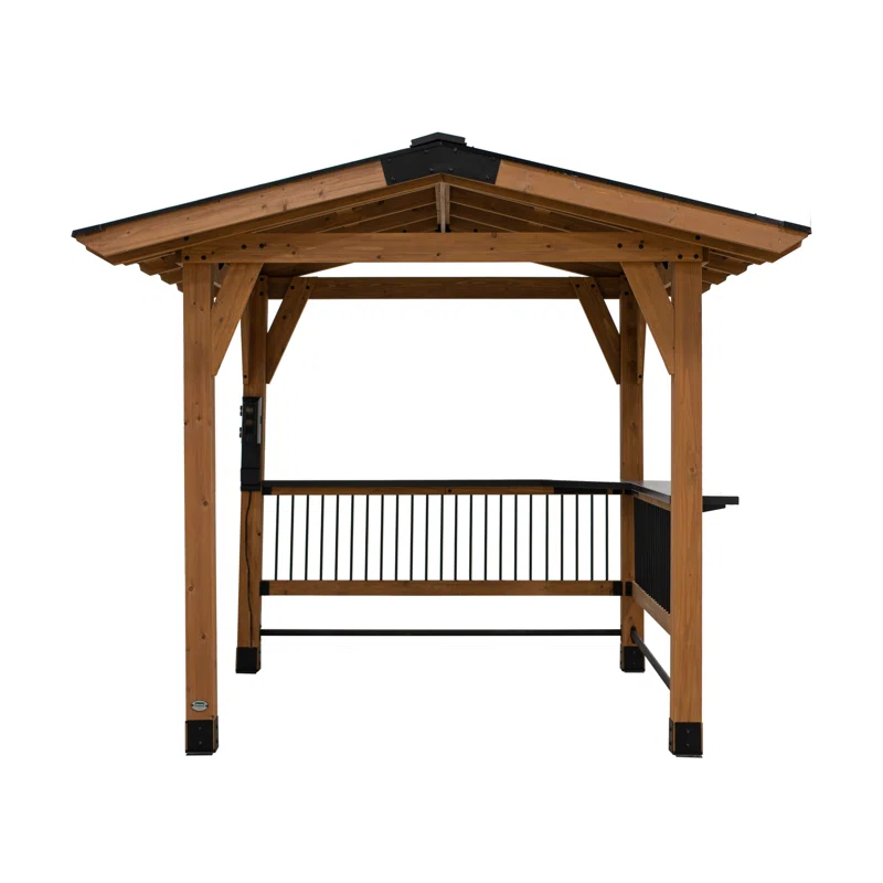 Backyard Discovery Backyard Discovery Granada 10' x 9' Cedar Wood Outdoor BBQ Grill Gazebo with Hardtop Galvanized Steel Roof and Bar Tops