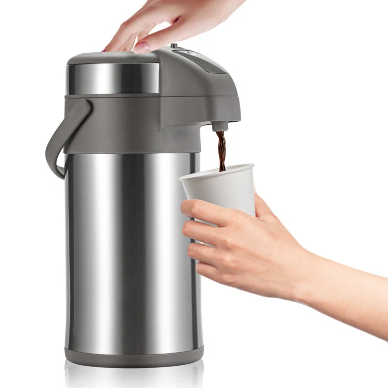 Stack man 4L/133OZ Thermal Coffee Carafe With Pump, Thermal Beverage Dispenser, Coffee Airpot Stainless Steel Coffee Carafe For Hot Drinks Silver