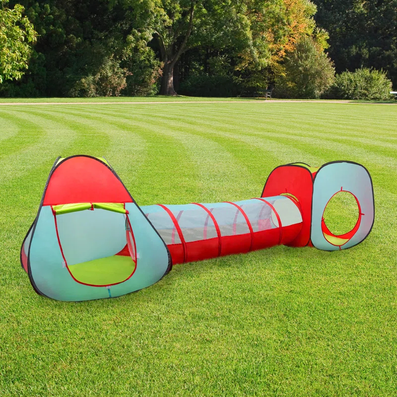 Hey! Play! 4-Piece Kids Pop-Up Tent, Cube, and Tunnel Set for Indoor and Outdoor Use Colorful Playhouse with Carrying Case