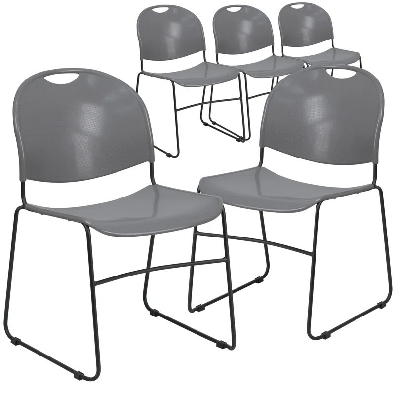 Flash Furniture Gaea 880 lb. Capacity Ultra-Compact Stack Chair with Metal Frame (Set of 5)