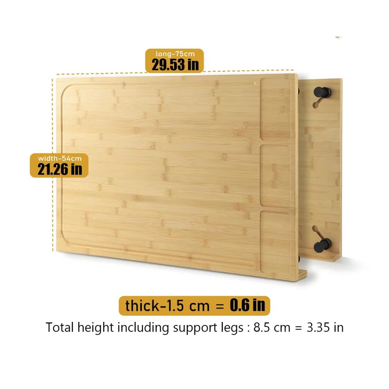 ColorLife 30 X 21 In Extra Large Bamboo Cutting Board And Stovetop Cover, Stove Top Cover Chopping Board With Detachable Legs And Juice Groove, Sink Cover Board, For Restaurant Kitchen Countertop