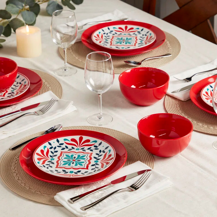 Tabletops Gallery Tabletops Gallery Camila 12 Piece Red Porcelain Round Dinnerware Set - Service for 4