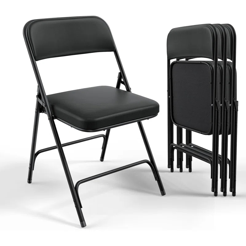 Inbox Zero 4Pcs Fully Assembled Thick-Padded Black PU Folding Chairs, 17.7"X19.7"X30.7"