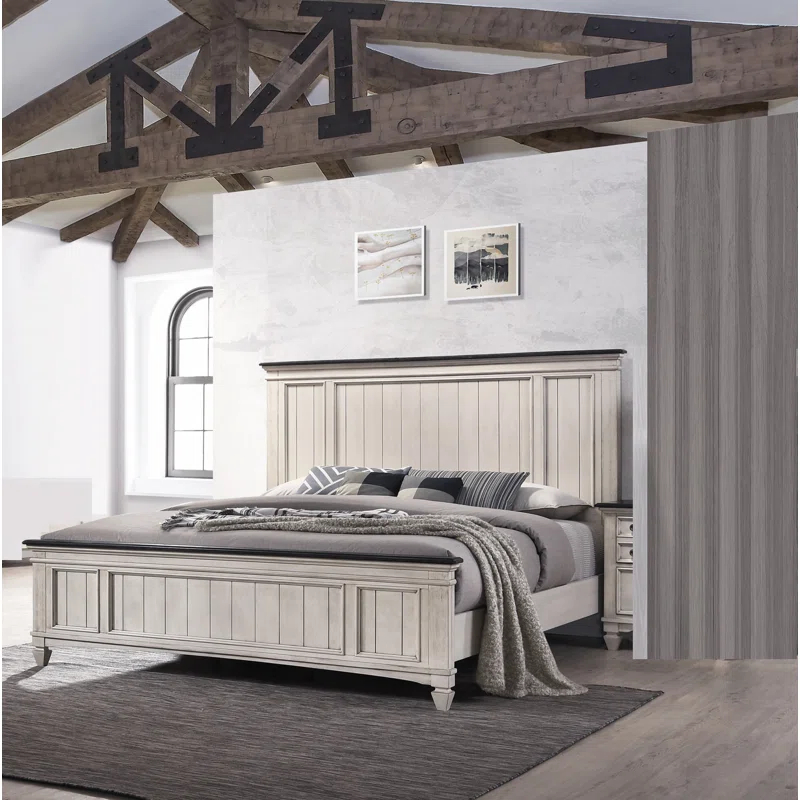 Rosalind Wheeler 1Pc Rustic Industrial Style Brown Finish Queen Size Panel Bed W Built In Bench Footboard Solid Wood Wooden Bedroom Furniture