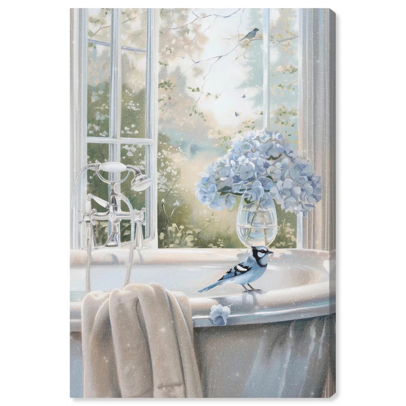 Art Remedy Bluebird Bathroom Canvas Glam Bathroom Art by Art Remedy