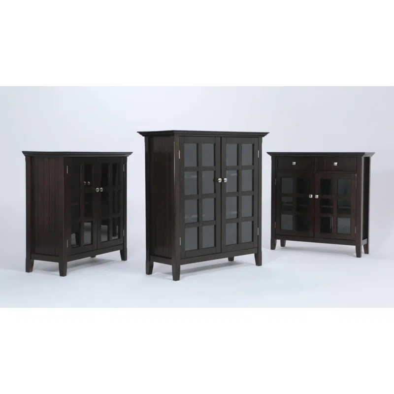 Simpli Home Acadian 36"W Solid Wood 2-Shelf Entryway Storage Cabinet with Glass Doors and 2 Drawers