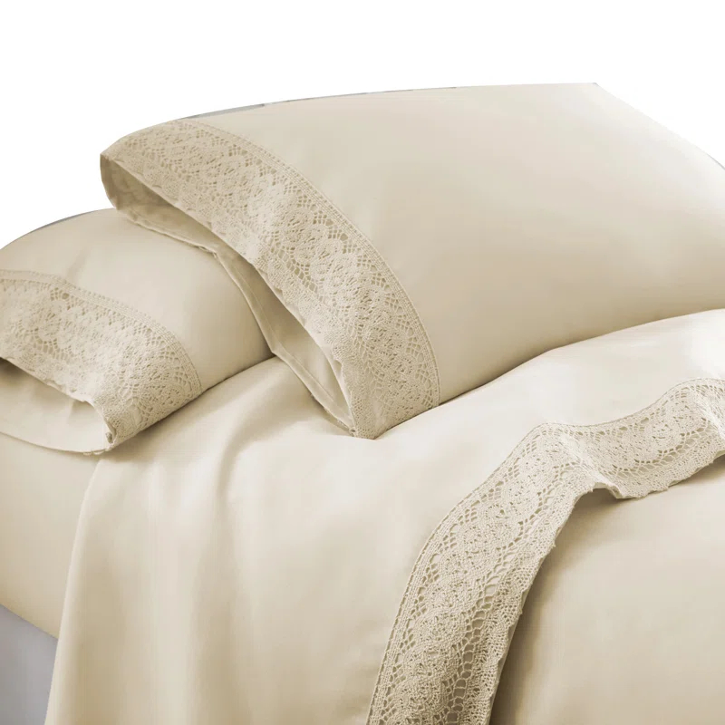 Modern Threads Modern Threads Yate Soft Microfiber Crochet Lace Sheets - Luxurious Microfiber Bed Sheets - Includes Flat Sheet, Fitted Sheet with Deep Pockets, & Pillowcases