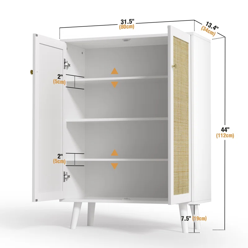 Ahlyssa 44'' Tall 2 - Door Rattan Accent Cabinet with Adjustable Shelves Storage Cabinet