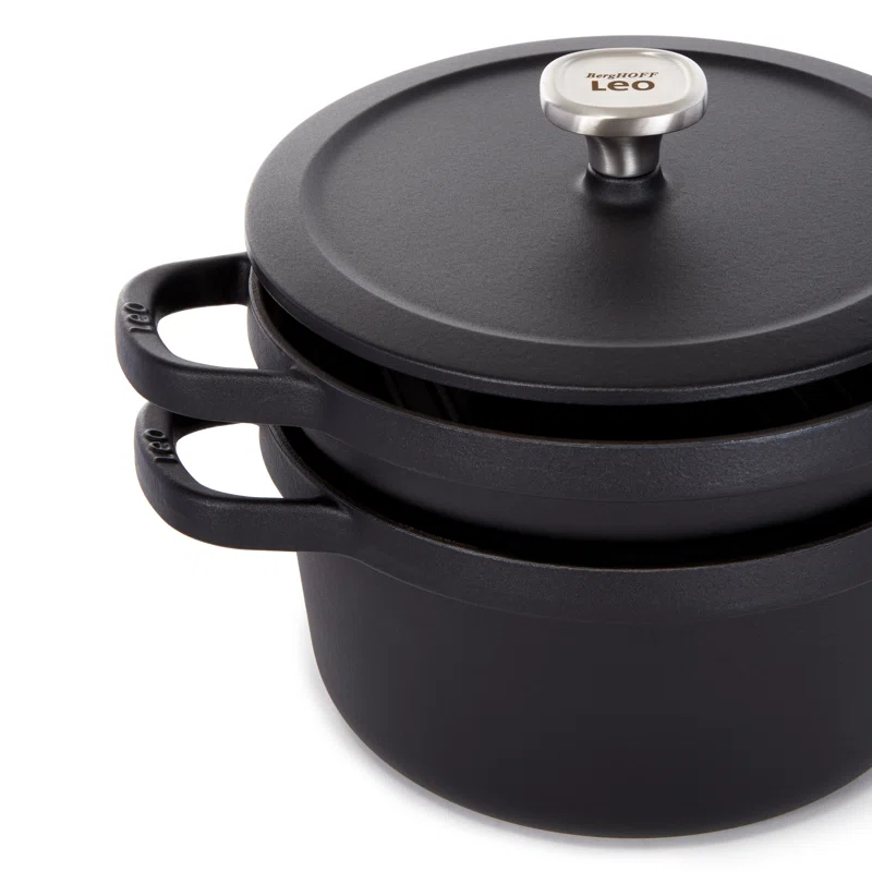 BergHOFF BergHOFF Graphite 3Pc Cast Iron Enamel Cookware Set, Covered Dutch Oven and Grill Pan