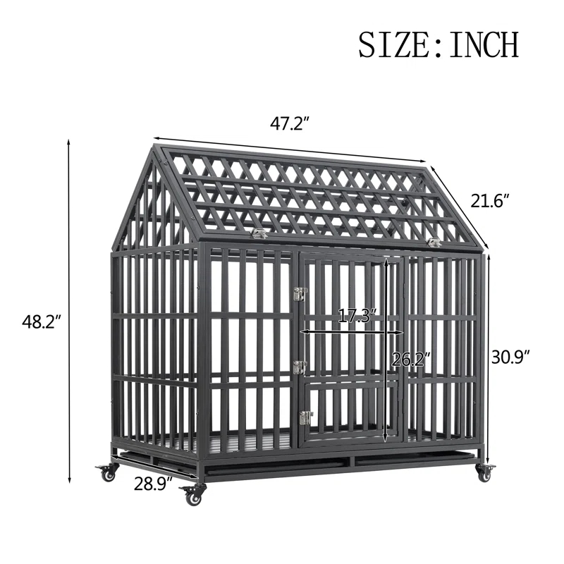Heavy Duty Dog Cage Pet Crate With Roof & Window On Roof