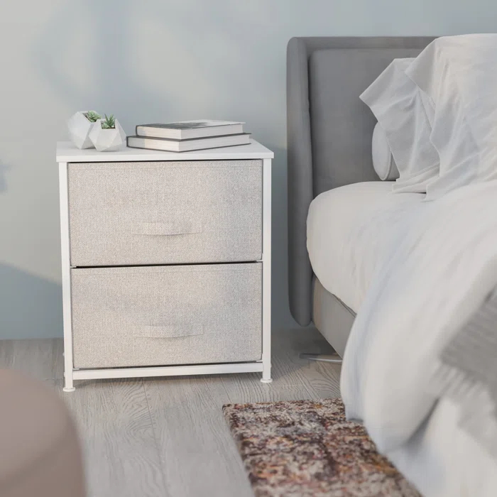 Flash Furniture Malone 2 Drawer Storage Stand with Wood Top & Fabric Pull Drawers