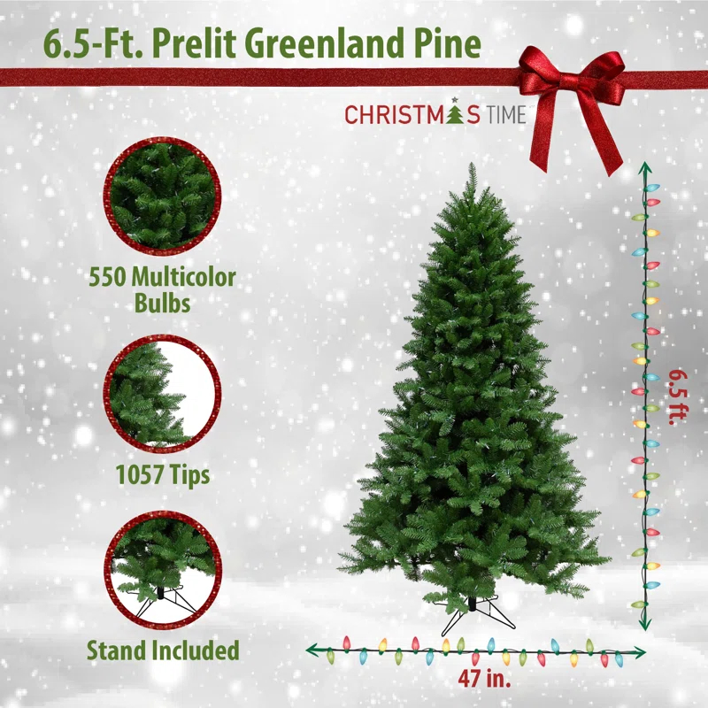 Christmas Time Christmas Time Greenland Pine Artificial Christmas Tree with Dual Multicolor & Warm White LED Lights