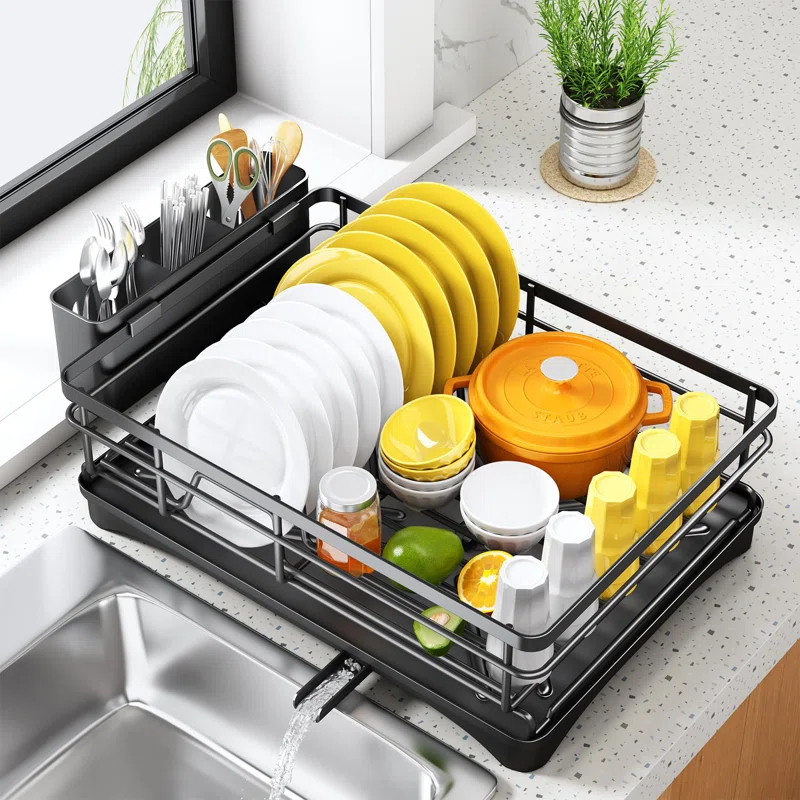 BEACHWATER POOL & SPA, LLC Dish Drying Rack For Kitchen Counter - Large Dish Rack With Drainboard, Rustproof Dish Drainer With Utensil Holder For Sink