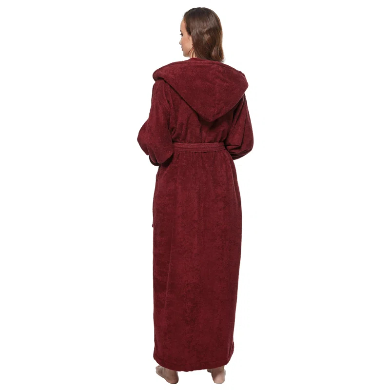 Red Barrel Studio® Hovis Cotton Terry Cloth Ankle Bathrobe with Pockets and Hood